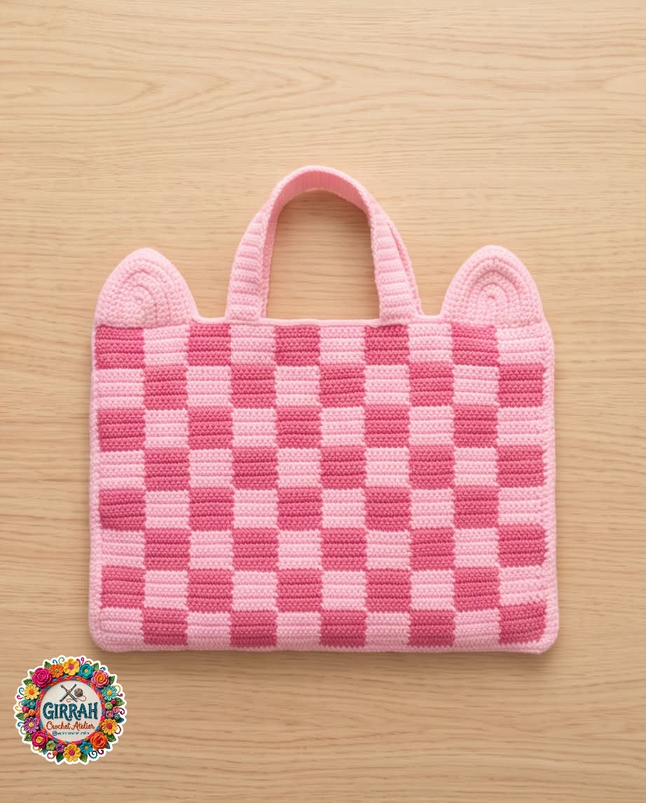 Cozy Pink Crochet Laptop Sleeve with Cat Ears
