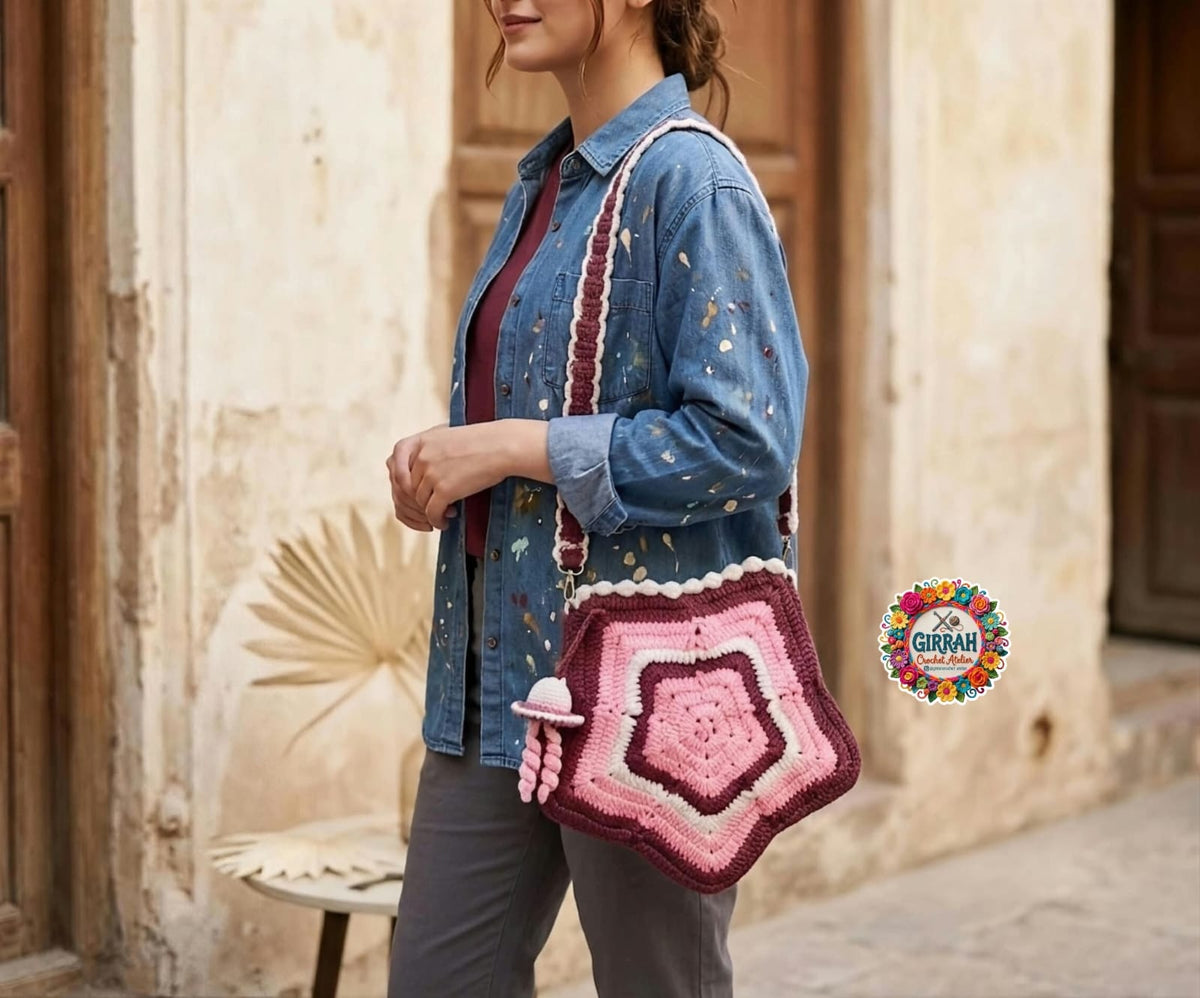 Starlight Blush Berry Crochet Bag