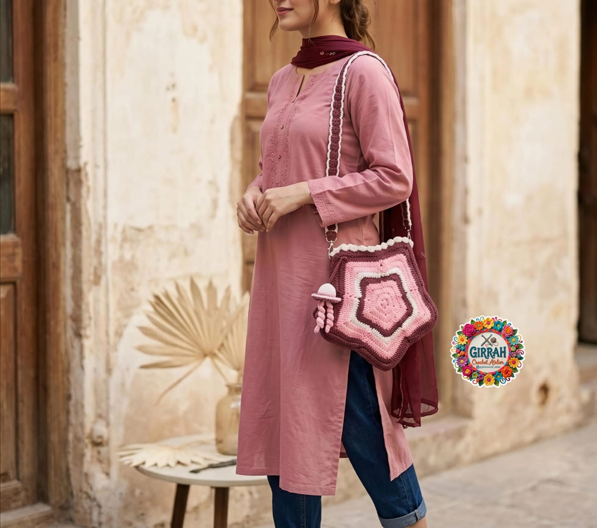 Starlight Blush Berry Crochet Bag