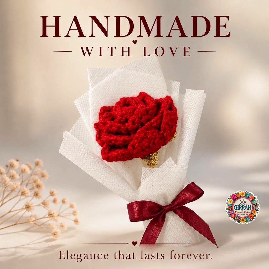 Eternal Red Crochet Rose Mini Bouquet