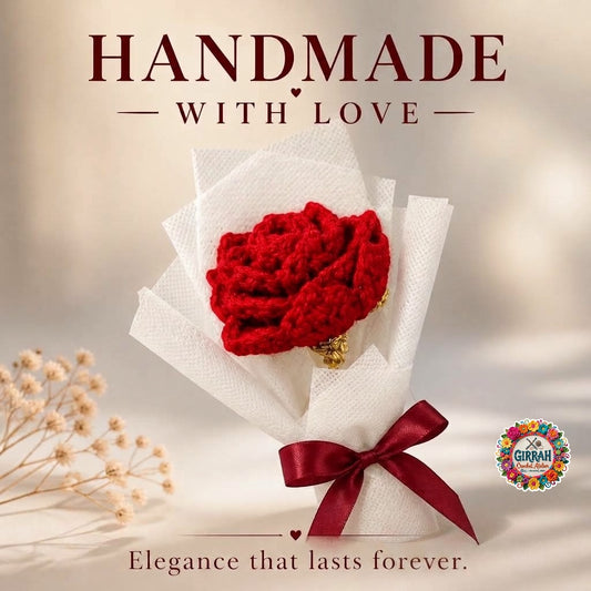 Eternal Red Crochet Rose Mini Bouquet