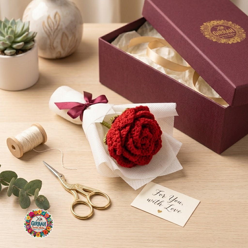 Eternal Red Crochet Rose Mini Bouquet
