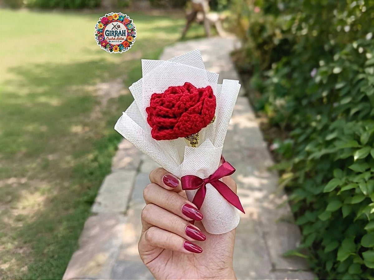 Eternal Red Crochet Rose Mini Bouquet