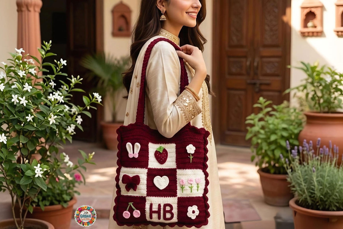 Vintage Grid Crochet Shoulder Bag