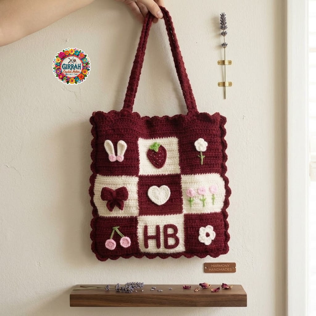 Vintage Grid Crochet Shoulder Bag