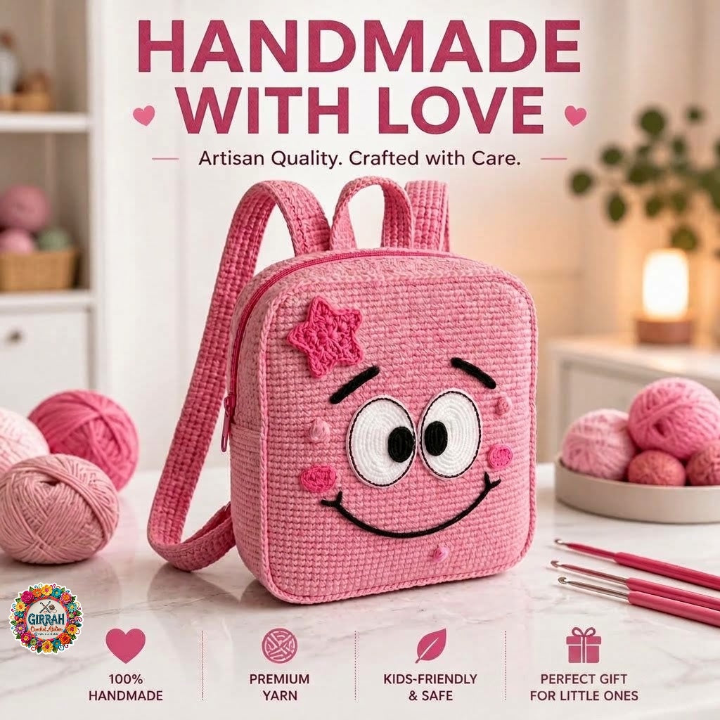 Kawaii Smiley Pink Crochet Backpack