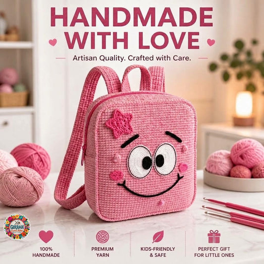 Kawaii Smiley Pink Crochet Backpack