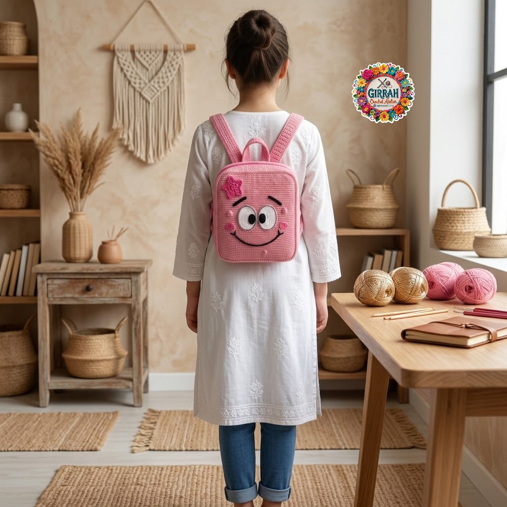 Kawaii Smiley Pink Crochet Backpack