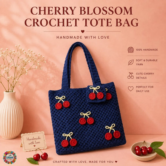 Cherry Blossom Crochet Tote Bag