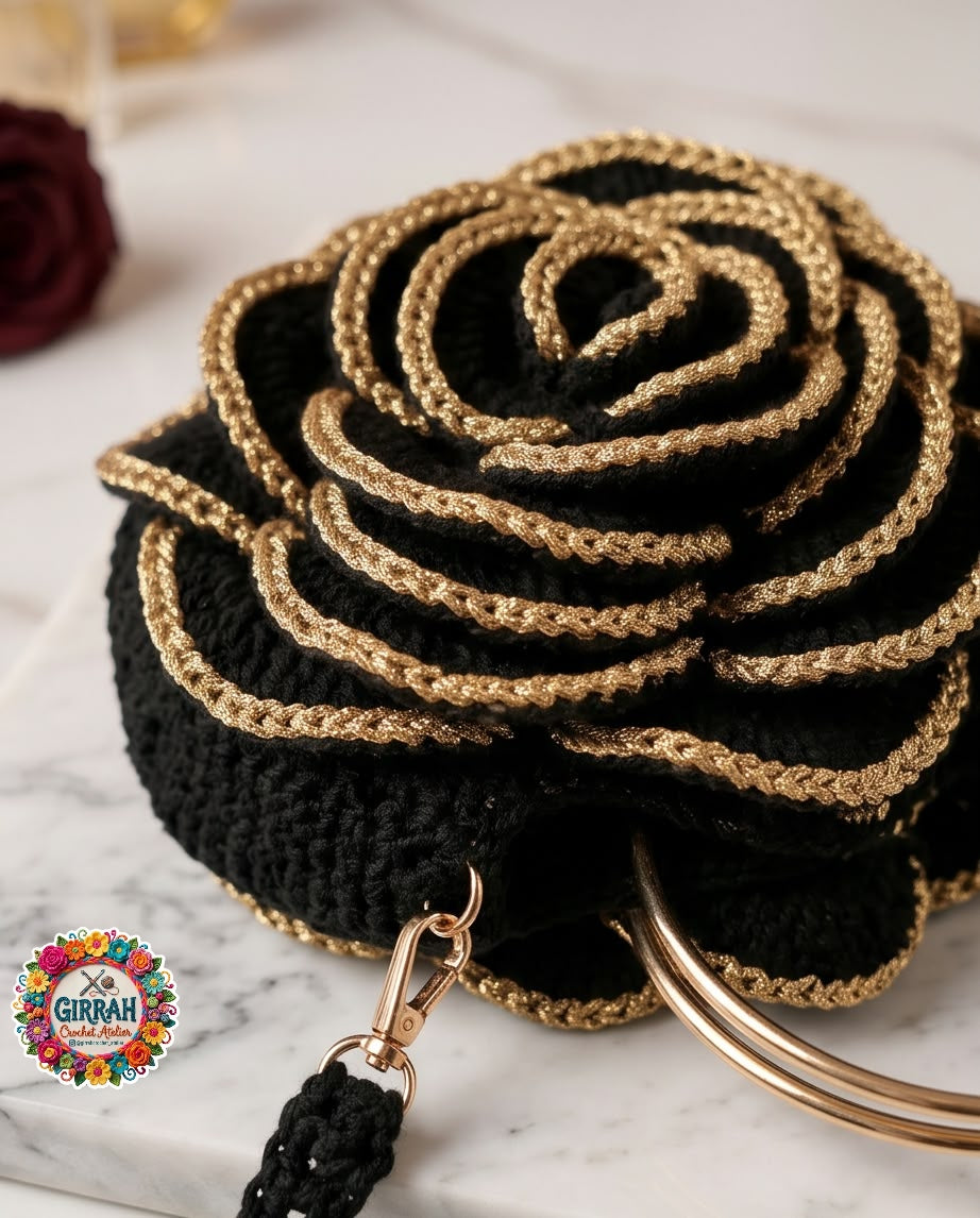 Luxury Gold Rosette Crochet Clutch Bag