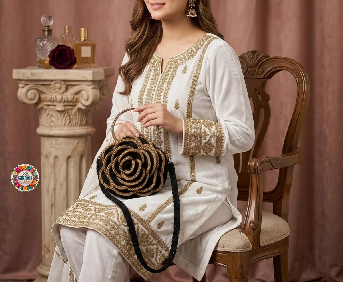 Luxury Gold Rosette Crochet Clutch Bag