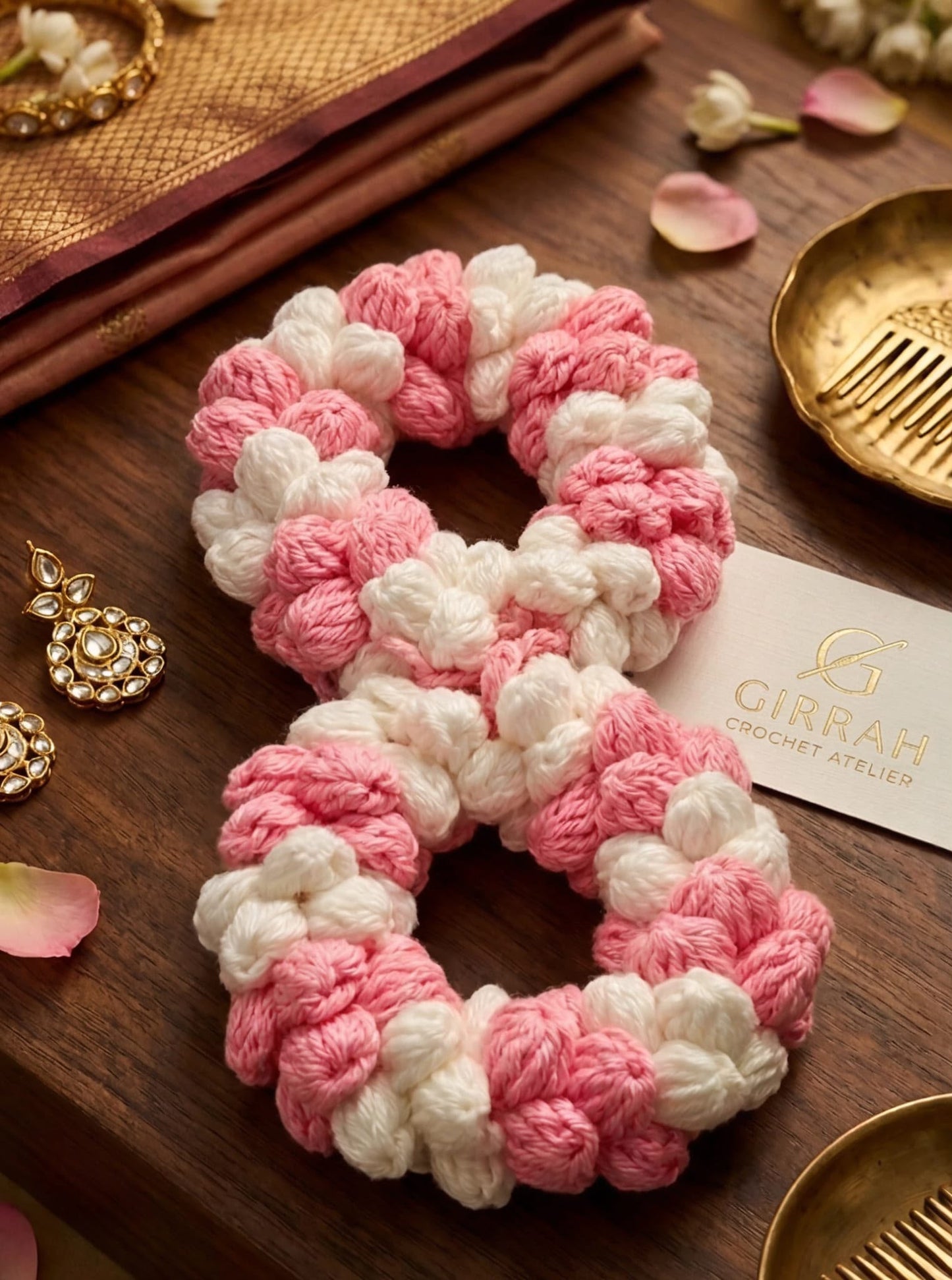 Blush Pink and Ivory White Pom-Pom Wrist Gajra🌸🎀🌸