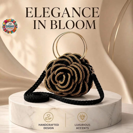 Luxury Gold Rosette Crochet Clutch Bag