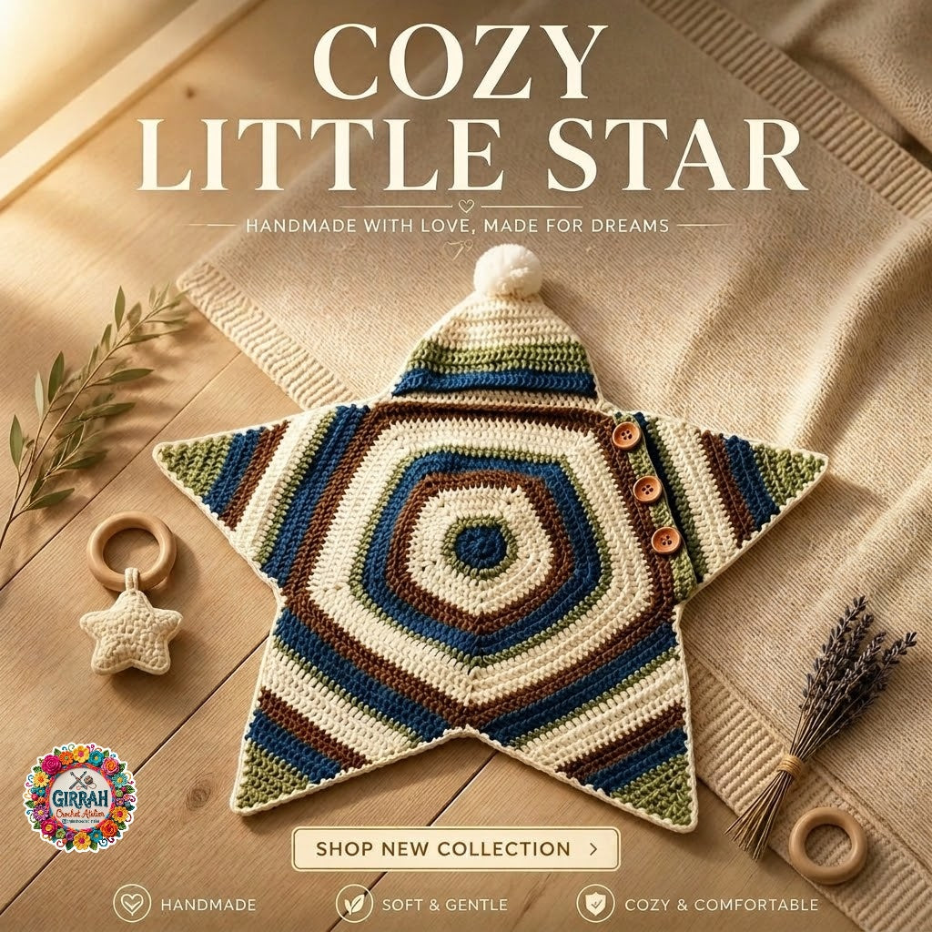 Earthy Little Star Pom Hooded Crochet Baby Coccon