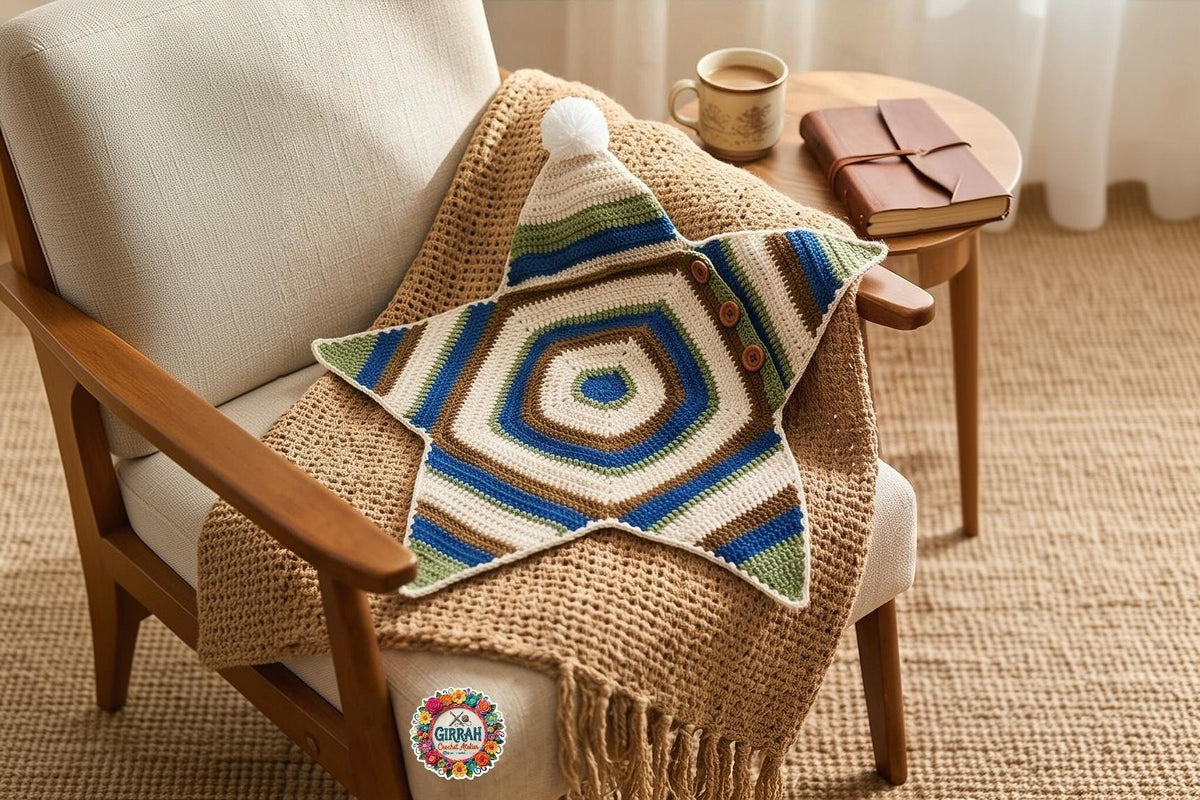 Earthy Little Star Pom Hooded Crochet Baby Coccon